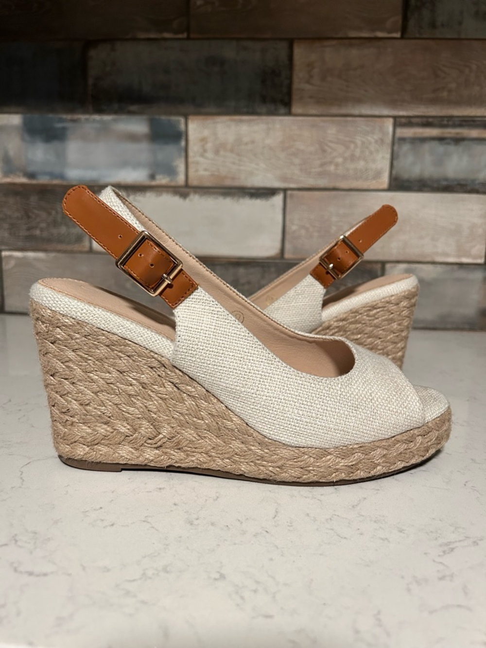 Women’s Ivory Espadrille Wedge Slingback Peep-Toe Sandal